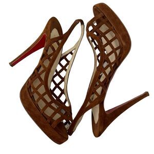 Christian Louboutin Brown Suede Nuit D'Ete Platform Slingback Peep Toe Pumps